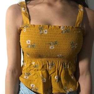 Yellow Ruched Floral Print Peplum Tank [Pacsun]